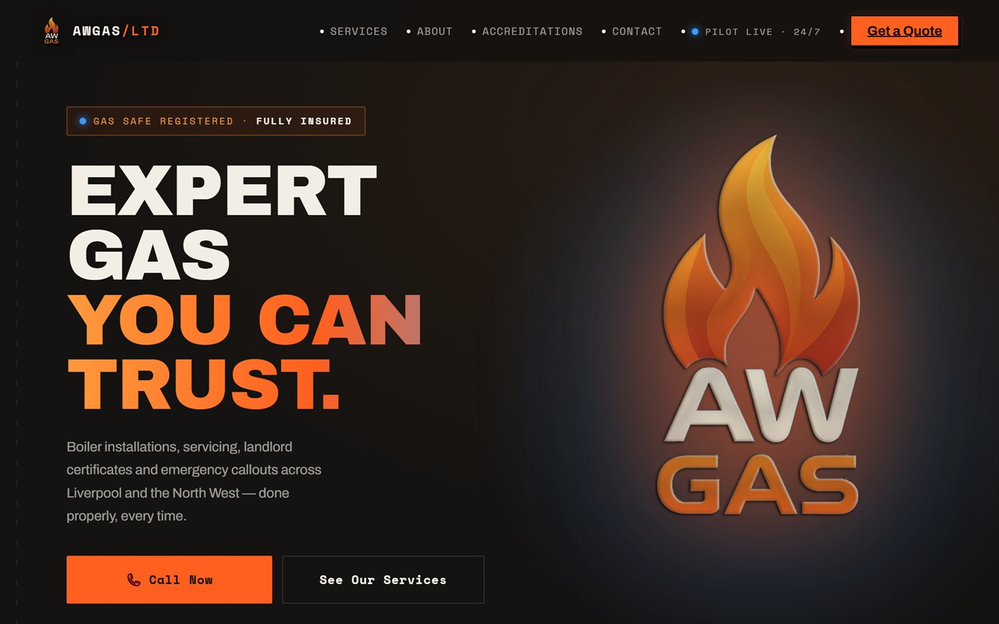 Preview of the AWGas Ltd desktop website